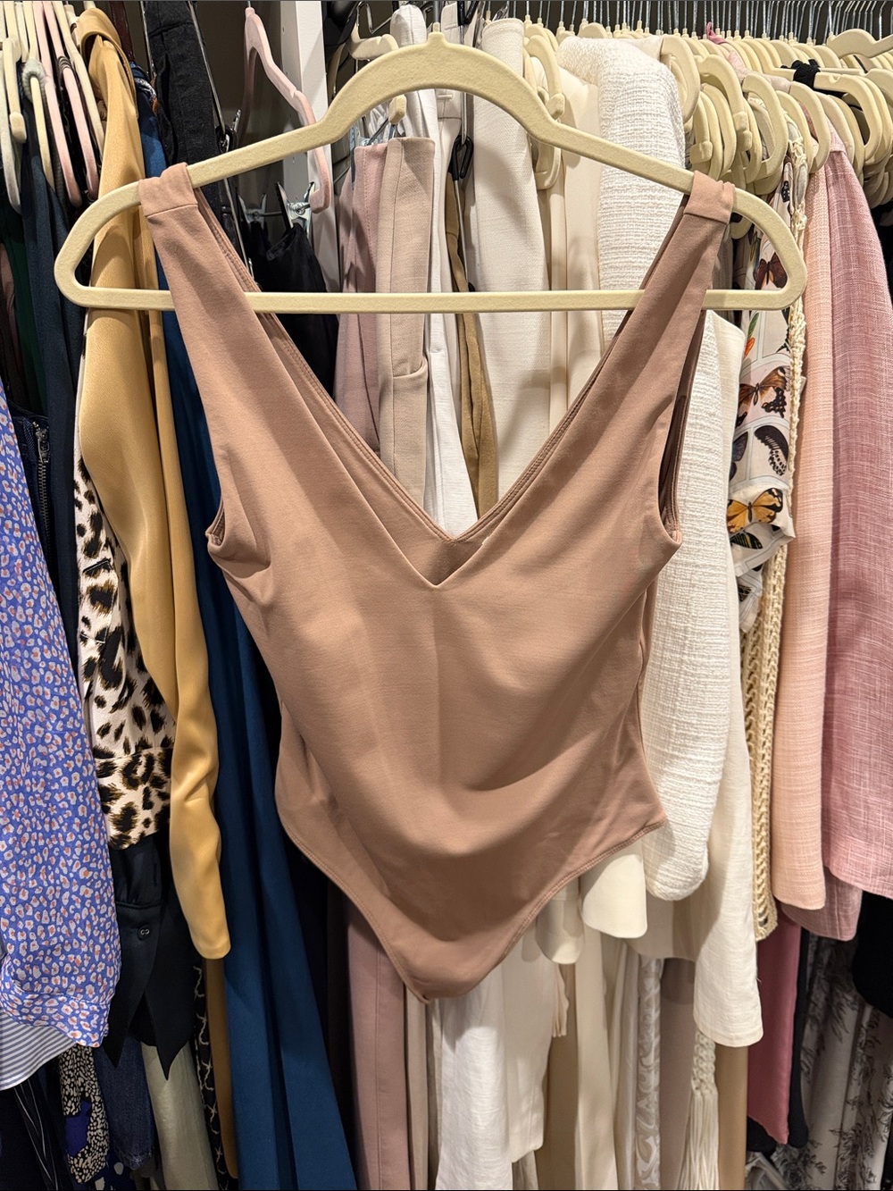 Aritzia V-Neck Sleeveless Bodysuit in Beige